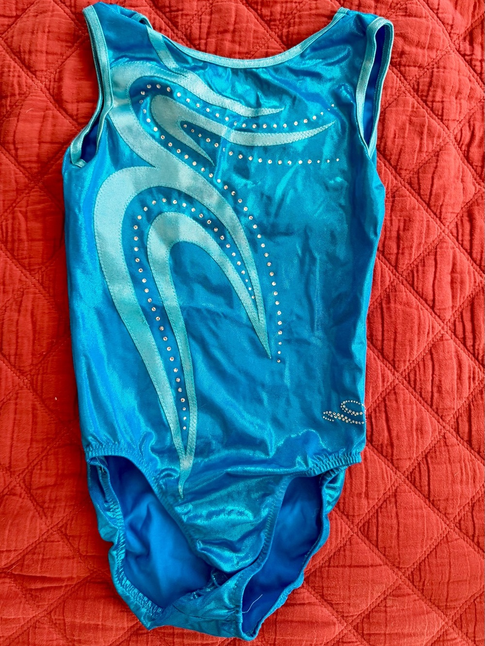 Blue Shimmer Girls' One-Piece Leotard with Decorative Accents